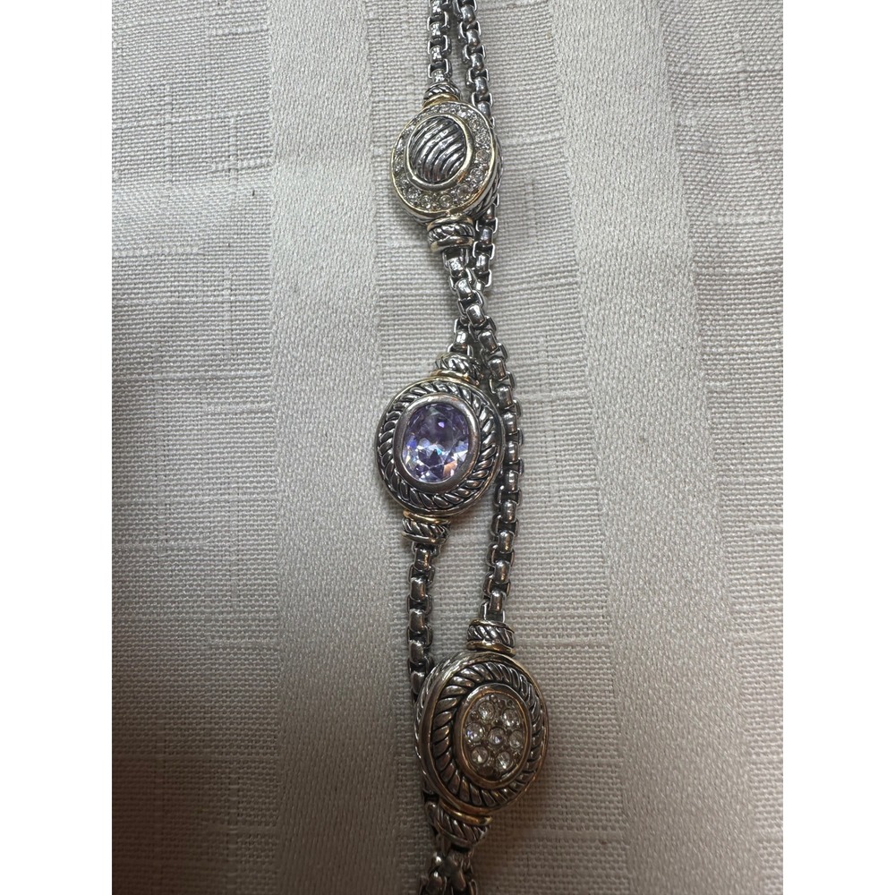 Lavender Crystal Multi Strand Cable Station Box Chain Bracelet Silver Gold Tone